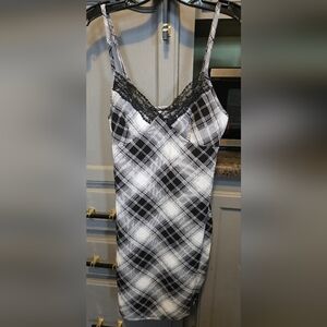 No Boundaries Black and White Plaid Chemise with Lace
